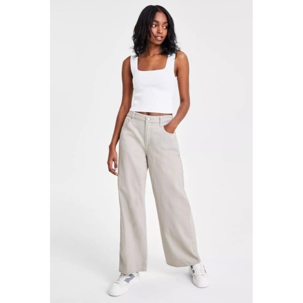 Vanilla Star High Rise Wide Leg Comfy Baggy Jeans Beige Size 0